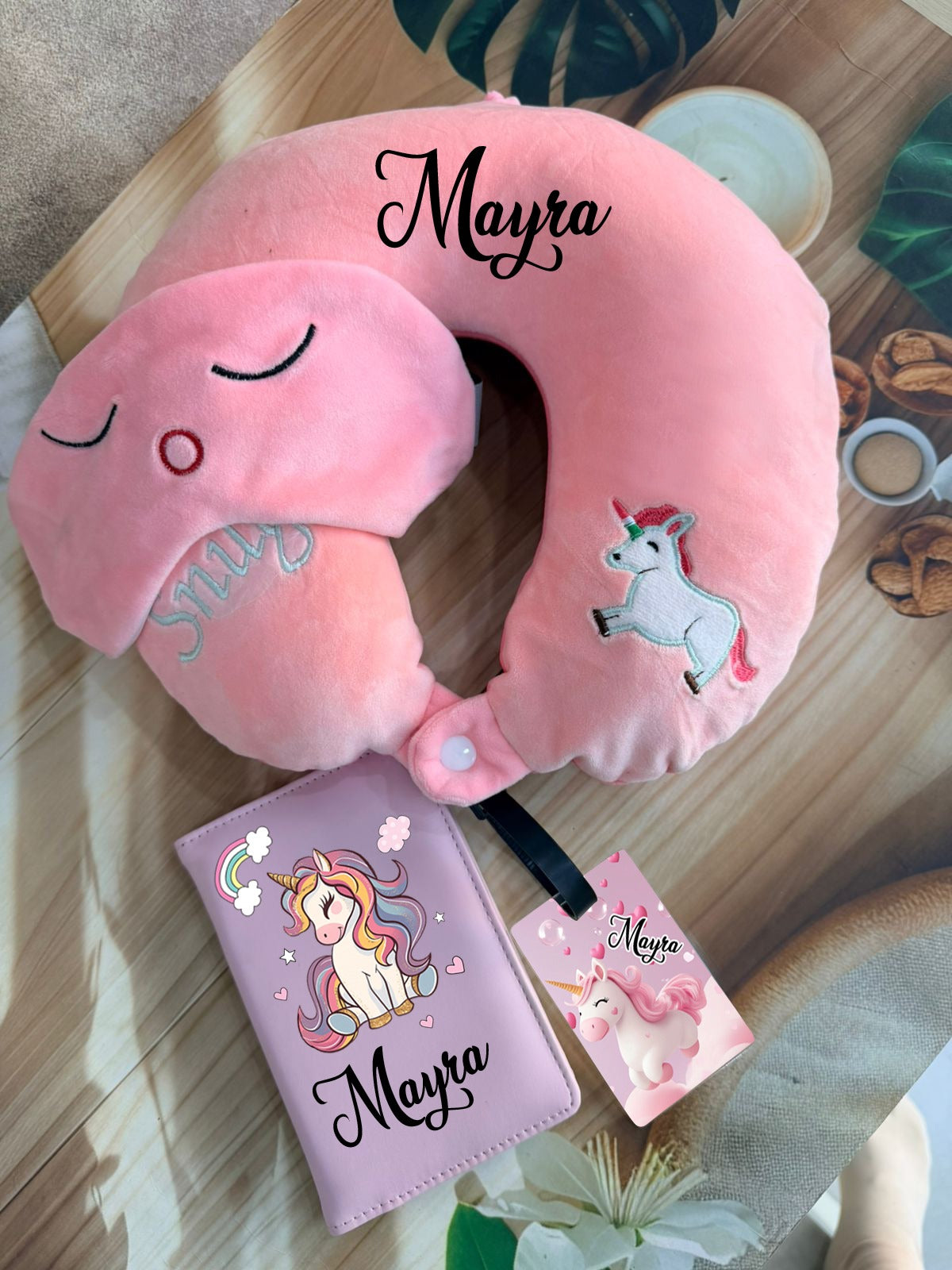 Personalised Memory Foam  Travel Neck Pillow and Eye Mask ,with complementary Bag tag