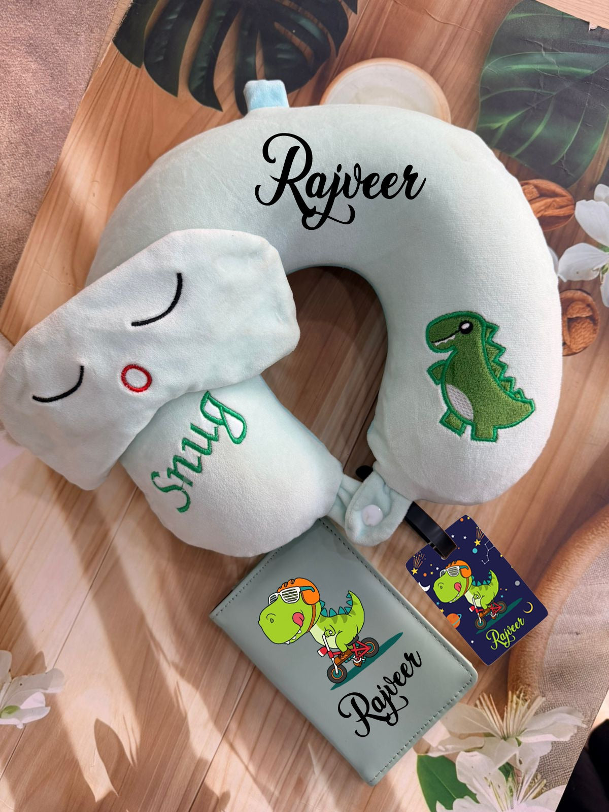 Personalised Memory Foam  Travel Neck Pillow and Eye Mask ,with complementary Bag tag