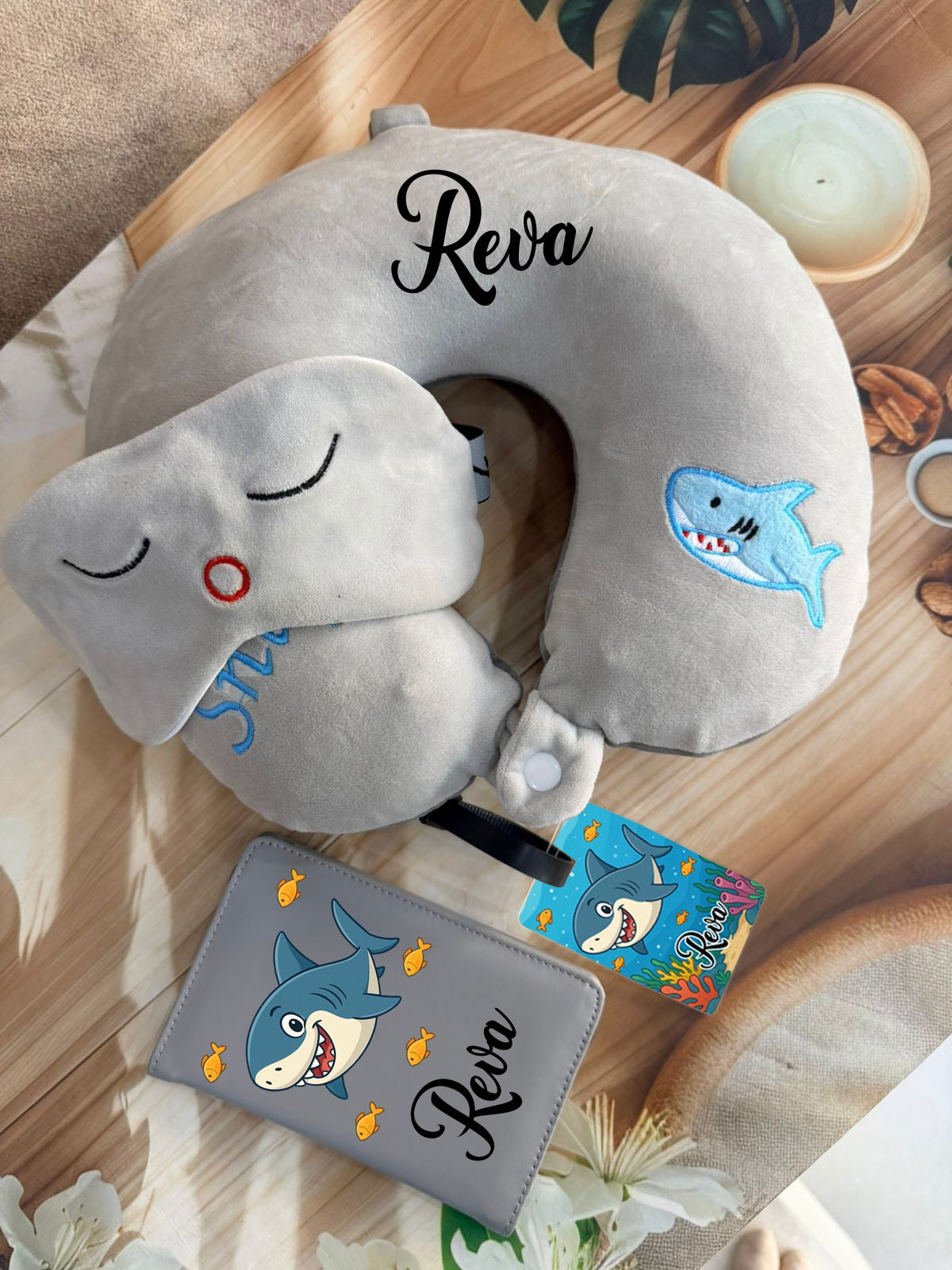 Personalised Memory Foam  Travel Neck Pillow and Eye Mask ,with complementary Bag tag