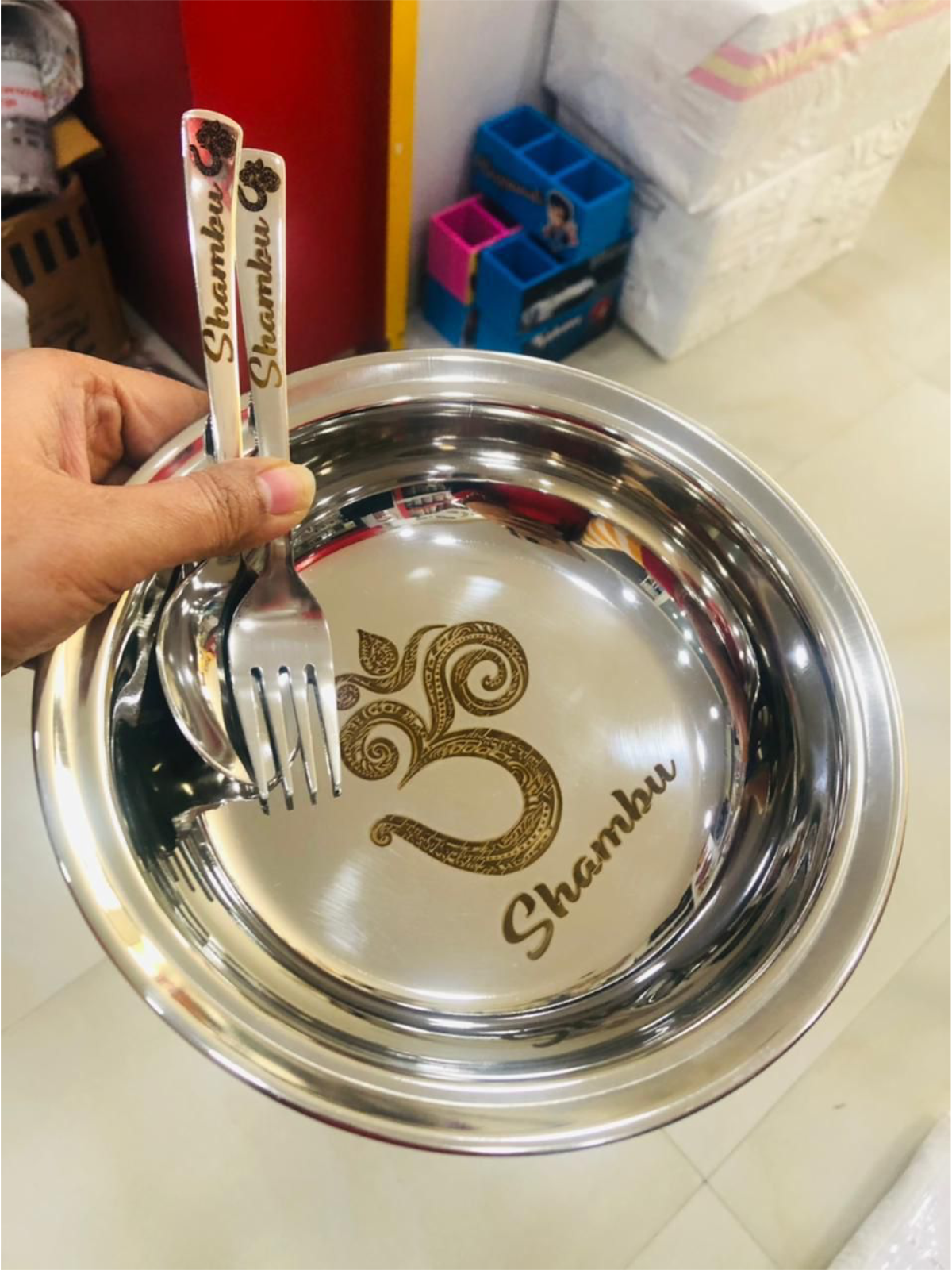 Personalised maggi bowl with fork and spoon