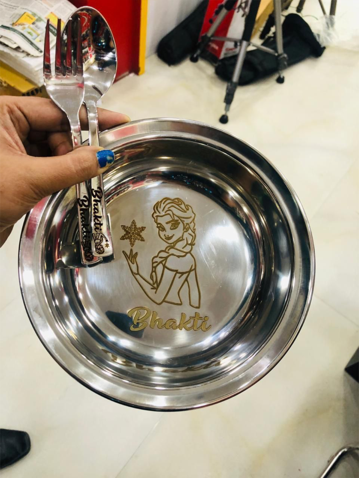 Personalised maggi bowl with fork and spoon
