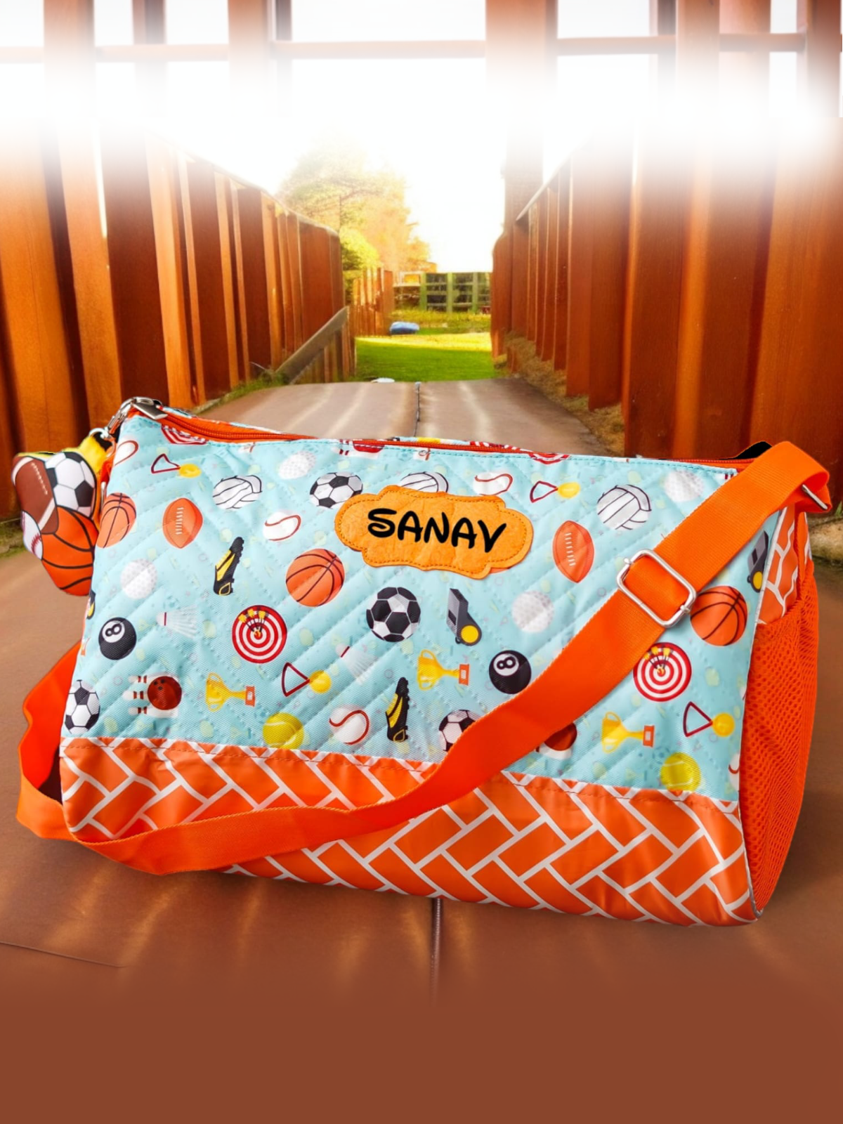 Personalised Premium Duffle Bag with Toy Keychain