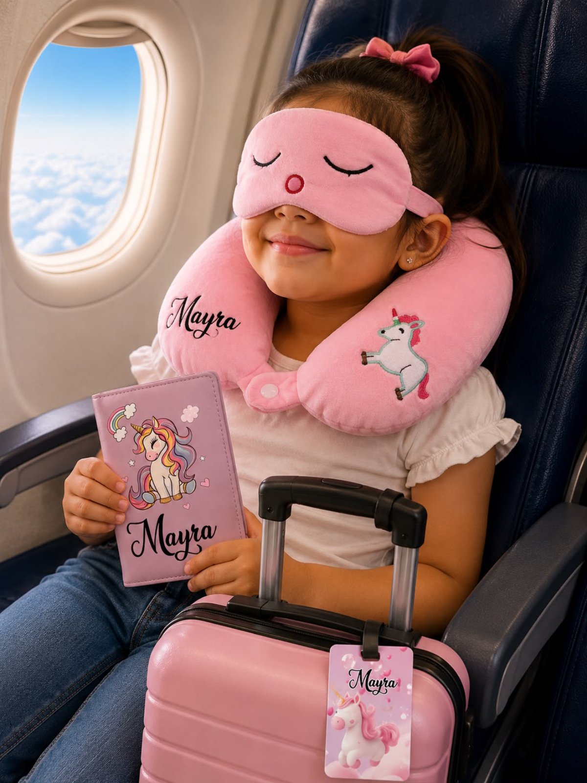 Personalised Memory Foam  Travel Neck Pillow and Eye Mask ,with complementary Bag tag