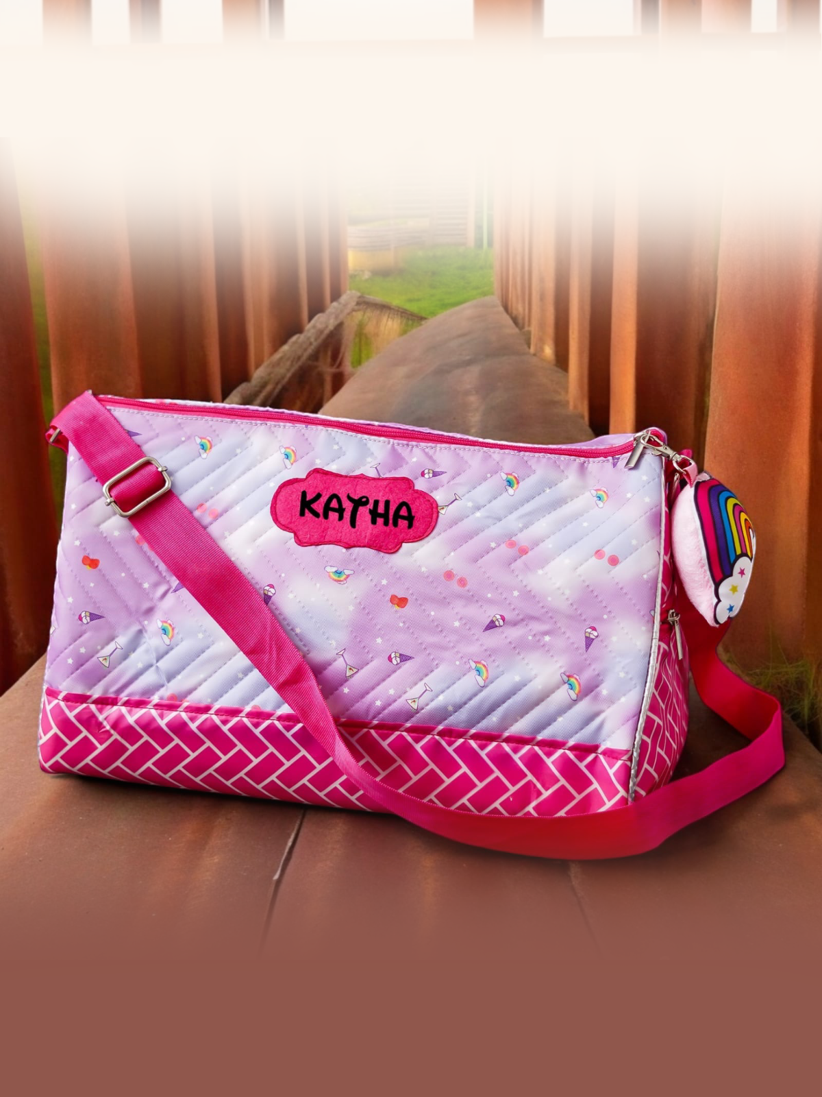 Personalised Premium Duffle Bag with Toy Keychain
